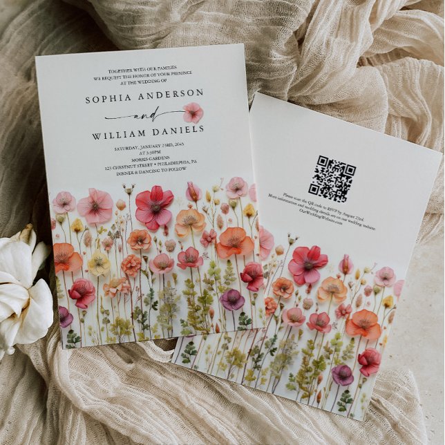 Boho Wildflower Wedding QR Code Invitation (Wildflower Wedding Invite)