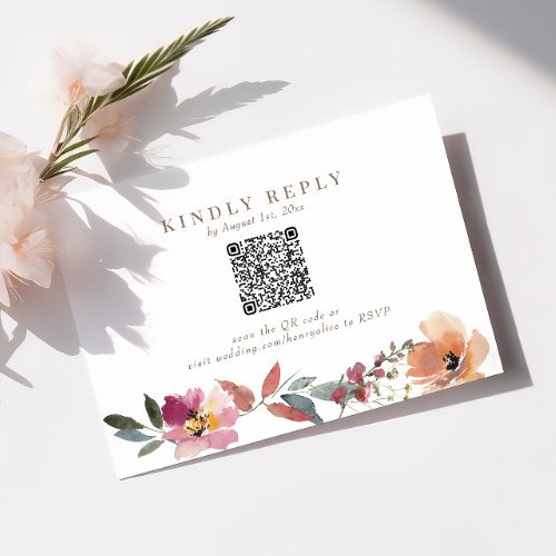 Boho Wildflower Wedding QR Code RSVP Card