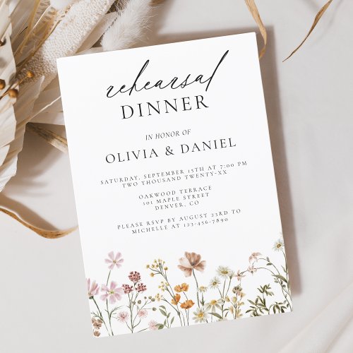 Boho Wildflower Wedding Rehearsal Dinner Invitation