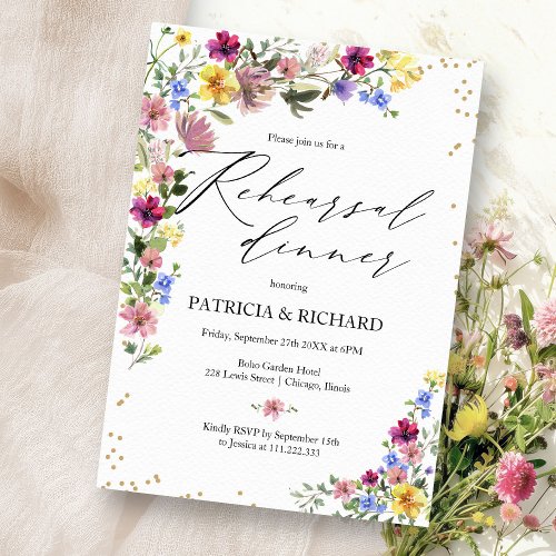 Boho Wildflower Wedding Rehearsal Dinner Invitation