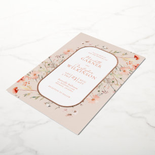 Boho Wildflower Wedding Rose Gold Foil Invitation