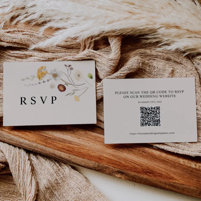 Boho Wildflower Wedding RSVP QR Code Card | Zazzle