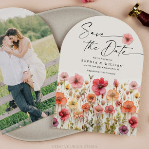 Boho Wildflower Wedding Save The Date Arch Invitation