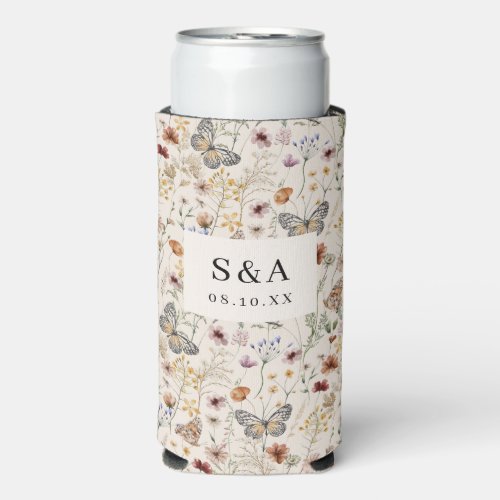 Boho Wildflower Wedding Seltzer Can Cooler