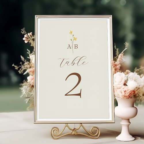 Boho Wildflower Wedding Table Number