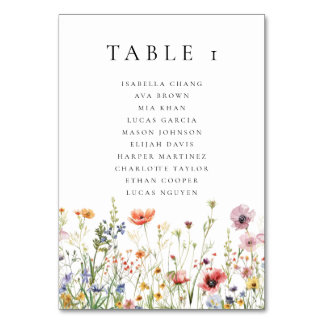 Boho Wildflower Wedding  Table Number
