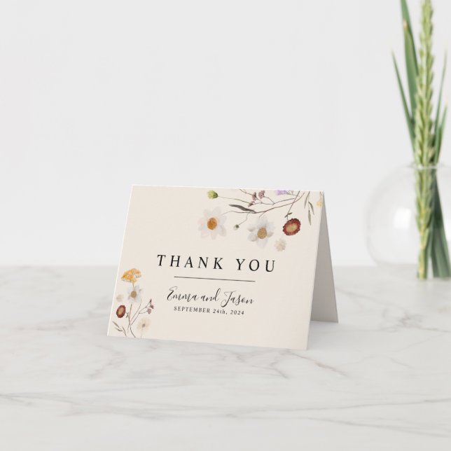 Boho Wildflower Wedding Thank You Card (Front)