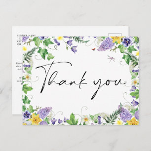 Boho Wildflower Wedding Thank You Postcard
