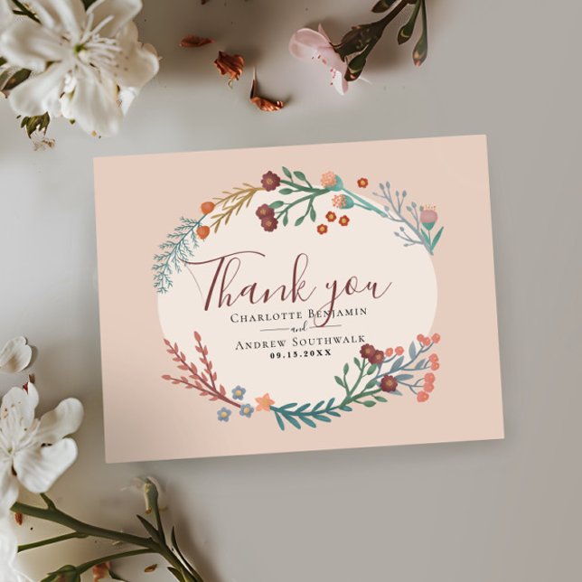 Boho Wildflower Wedding Thank You Postcard (Creator Uploaded)