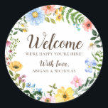Boho Wildflower Wedding Welcome Sticker Bag Label<br><div class="desc">Beautiful wildflower wedding welcome sticker features pretty watercolor meadow flowers, made in a pastel color palette. This floral design is perfect for creating garden-themed or rustic wedding stationery! Make it your own with ease by plugging in your info. An elegant and dainty floral sticker template to make the occasion so...</div>
