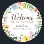 Boho Wildflower Wedding Welcome Sticker Bag Label<br><div class="desc">Beautiful wildflower wedding welcome sticker features pretty watercolor meadow flowers, made in a pastel color palette. This floral design is perfect for creating garden-themed or rustic wedding stationery! Make it your own with ease by plugging in your info. An elegant and dainty floral sticker template to make the occasion so...</div>