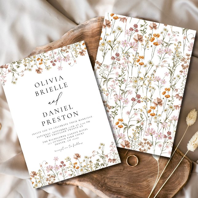 Boho Wildflower White Garden Wedding Invitation (Creator Uploaded)