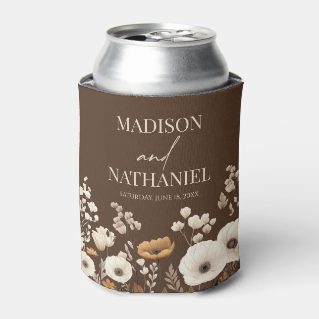 Boho Wildflower Wild Flower Floral Garden Wedding Can Cooler (Can Front)