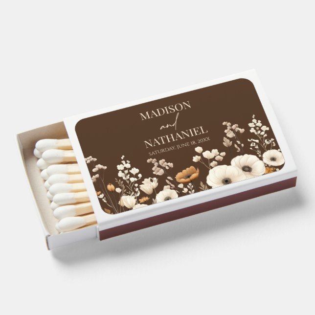 Boho Wildflower Wild Flower Floral Garden Wedding Matchboxes (Front Open)