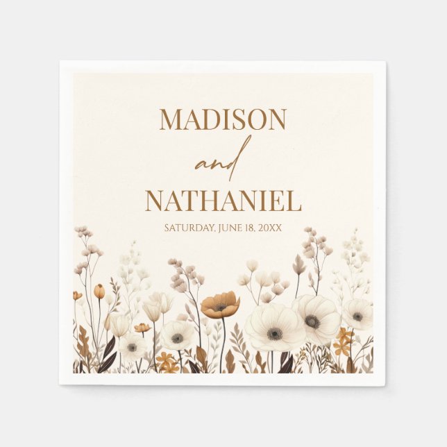 Boho Wildflower Wild Flower Floral Garden Wedding Napkins (Front)