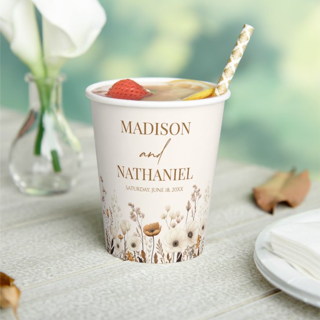 Boho Wildflower Wild Flower Floral Garden Wedding Paper Cups (Insitu)
