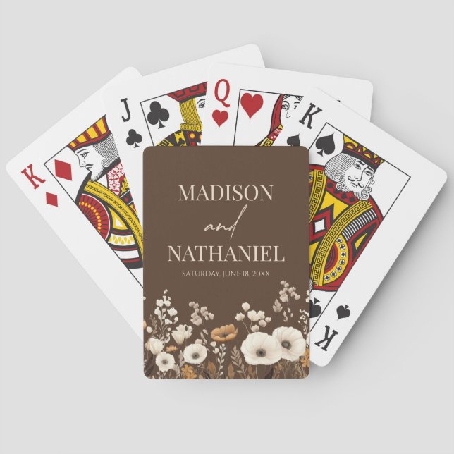 Boho Wildflower Wild Flower Floral Garden Wedding Poker Cards (Back)