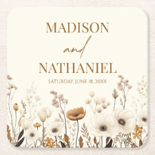 Boho Wildflower Wild Flower Floral Garden Wedding Square Paper Coaster