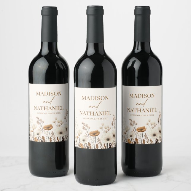 Boho Wildflower Wild Flower Floral Garden Wedding Wine Label (Bottles)