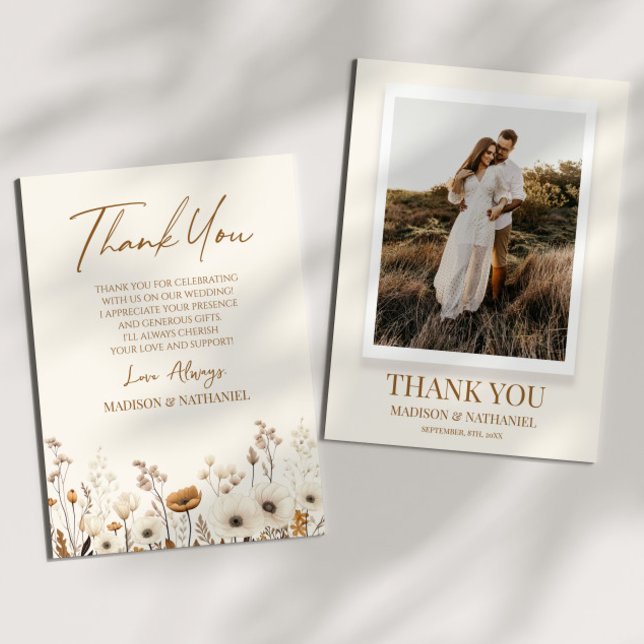Boho Wildflower Wild Flowers Floral Custom Photo Thank You Card (Creator Uploaded)