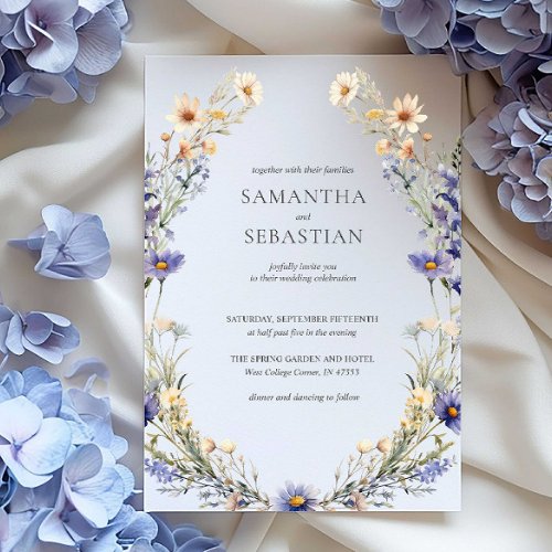 Boho Wildflower Wreath  Botanical Wedding  Invitation