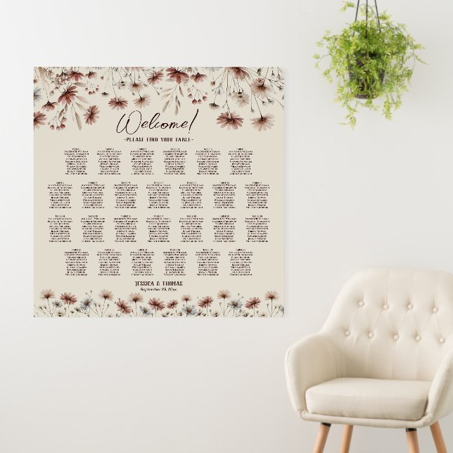 Boho Wildflowers 26 Table Wedding Seating Chart Foam Board (In Situ (Wall))