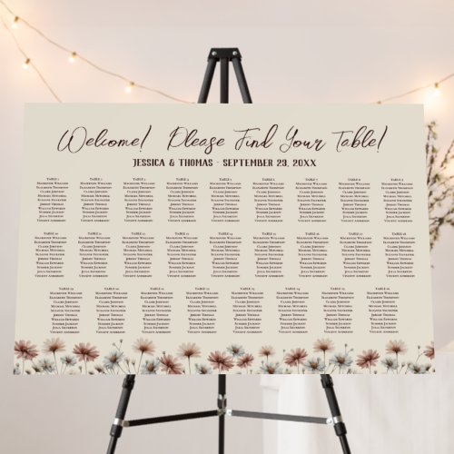 Boho Wildflowers 26 Table Wedding Seating Chart Foam Board