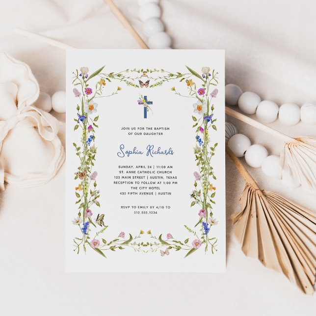 Boho Wildflowers and Butterflies | Baptism Invitation (Creator Uploaded)