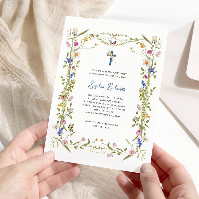 Boho Wildflowers and Butterflies | First Communion Invitation (Creator Uploaded)