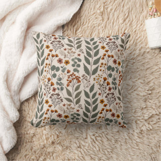 Boho Wildflowers and Eucalyptus Pattern Throw Pillow