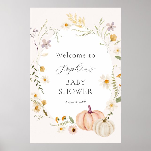 Boho Wildflowers and Pumpkins Baby Shower Welcome Poster (Front)