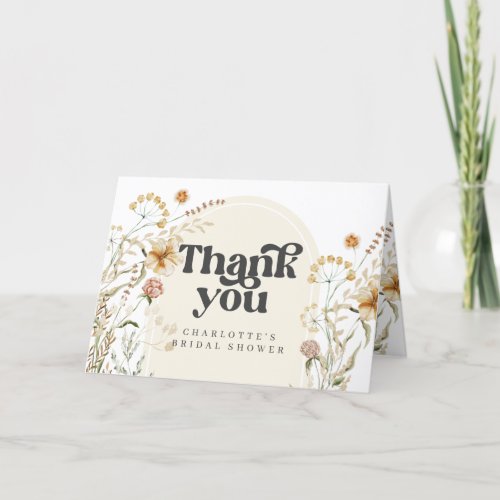 Boho Wildflowers Arch Bridal Shower Thank You Card