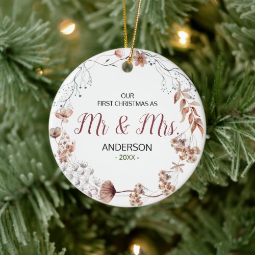 Boho Wildflowers as Mr and Mrs Ceramic Ornament