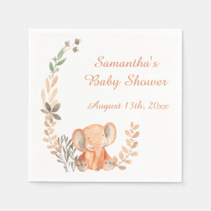 Boho Wildflowers Baby Elephant Baby Shower Napkins