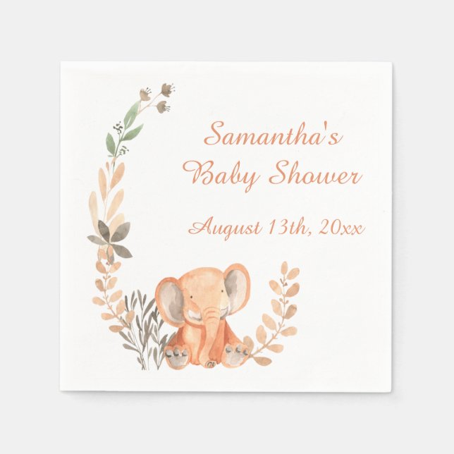Boho Wildflowers Baby Elephant Baby Shower Napkins (Front)