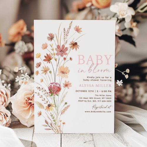 Boho Wildflowers Baby in Bloom Baby Shower Invitation