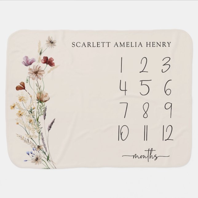 Boho Wildflowers Baby Milestones Blanket (Horizontal)