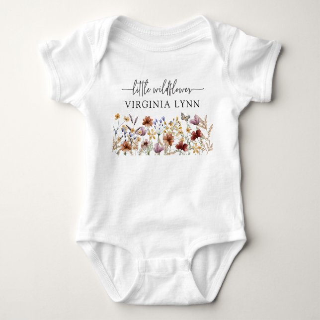 Boho Wildflowers Baby Shower Baby Bodysuit (Front)