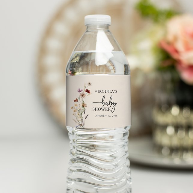 Boho Wildflowers Baby Shower Water Bottle Label (Boho Wildflowers Baby Shower Water Bottle Label by Painted Paperie
)