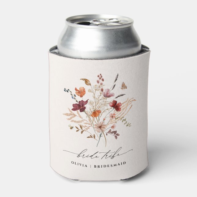 Boho Wildflowers Bachelorette Wedding Bride Tribe Can Cooler (Can Front)