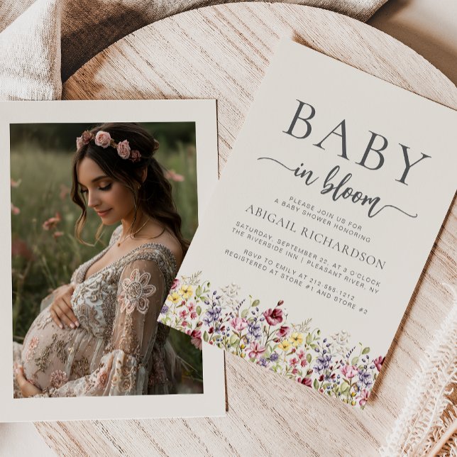 Boho Wildflowers Beige Photo Baby Shower Invitation (Creator Uploaded)