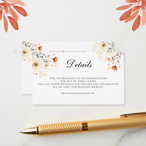 Boho Wildflowers Beige QR code Wedding Details  Enclosure Card