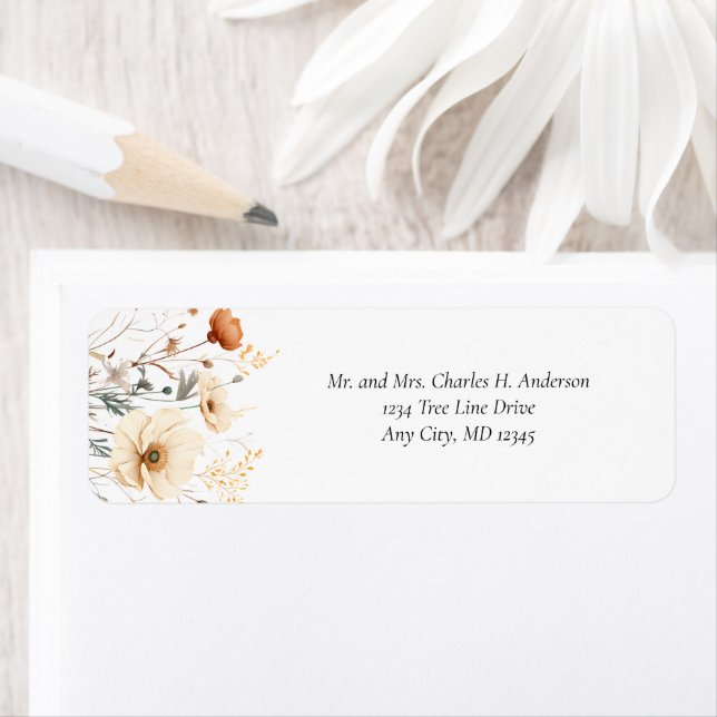 Boho Wildflowers Beige Terracotta Wedding Return  Label (Insitu)