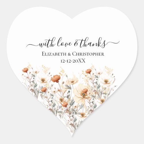 Boho Wildflowers Beige Wedding Favor Stickers
