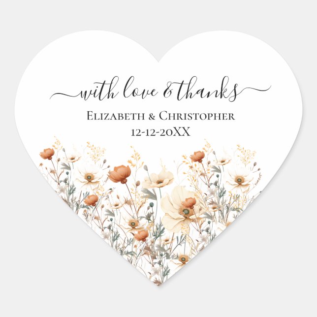 Boho Wildflowers Beige Wedding Favor Stickers (Front)