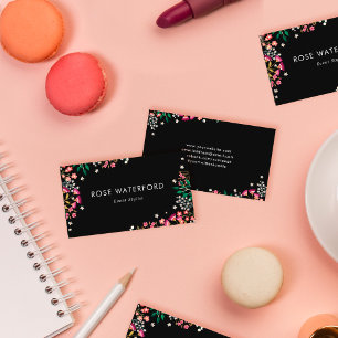 Boho Wildflowers - Black Business Card