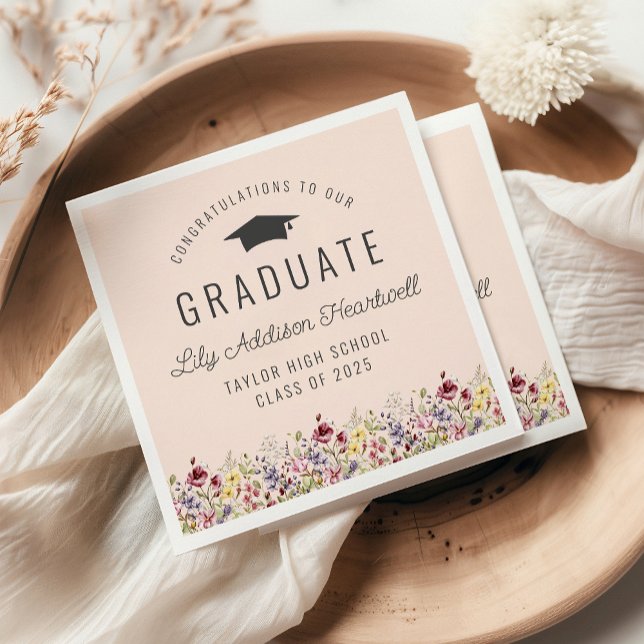 Boho Wildflowers Blush Pink Graduation Party Napkins (Creator Uploaded)