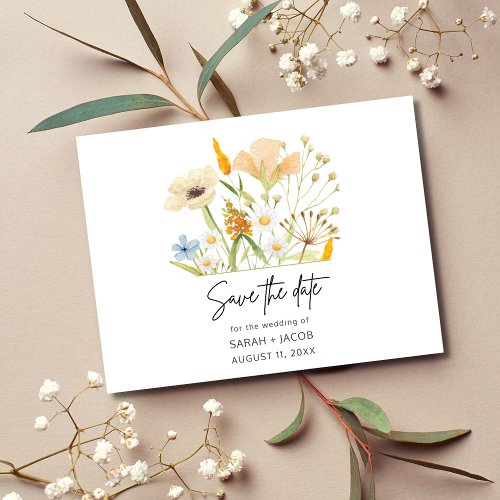 Boho Wildflowers Budget Wedding Save the Date Announcement Postcard