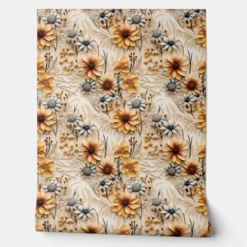 Boho wildflowers burn orange fall colors floral wallpaper 