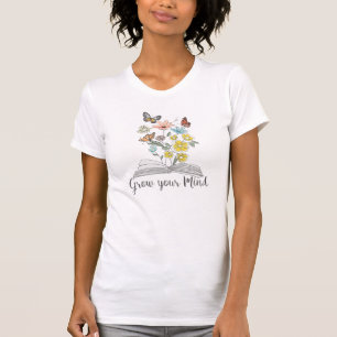 Boho Wildflowers Butterflies Book Grow Your Mind T-Shirt